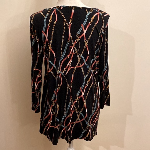 EST. 1946 Navy Knit Top with Cut Outs on Sleeves in Bright Colorful Pattern - Picture 2 of 9